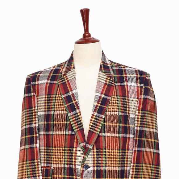 Mens Blazer Plaid 100% Wool Multicolor Formal Suit Jacket Wedding Sport Coat 48R - Picture 3 of 7